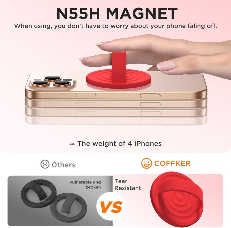 COFFKER Magnetic Phone Grip Ring Holder, Liquid Silicone Magnet Cell Phone Grip Finger Loop, Compatible with Magsafe, Back of Phone for iPhone 17/16/15/14/13/12 Series, Red - Image 5